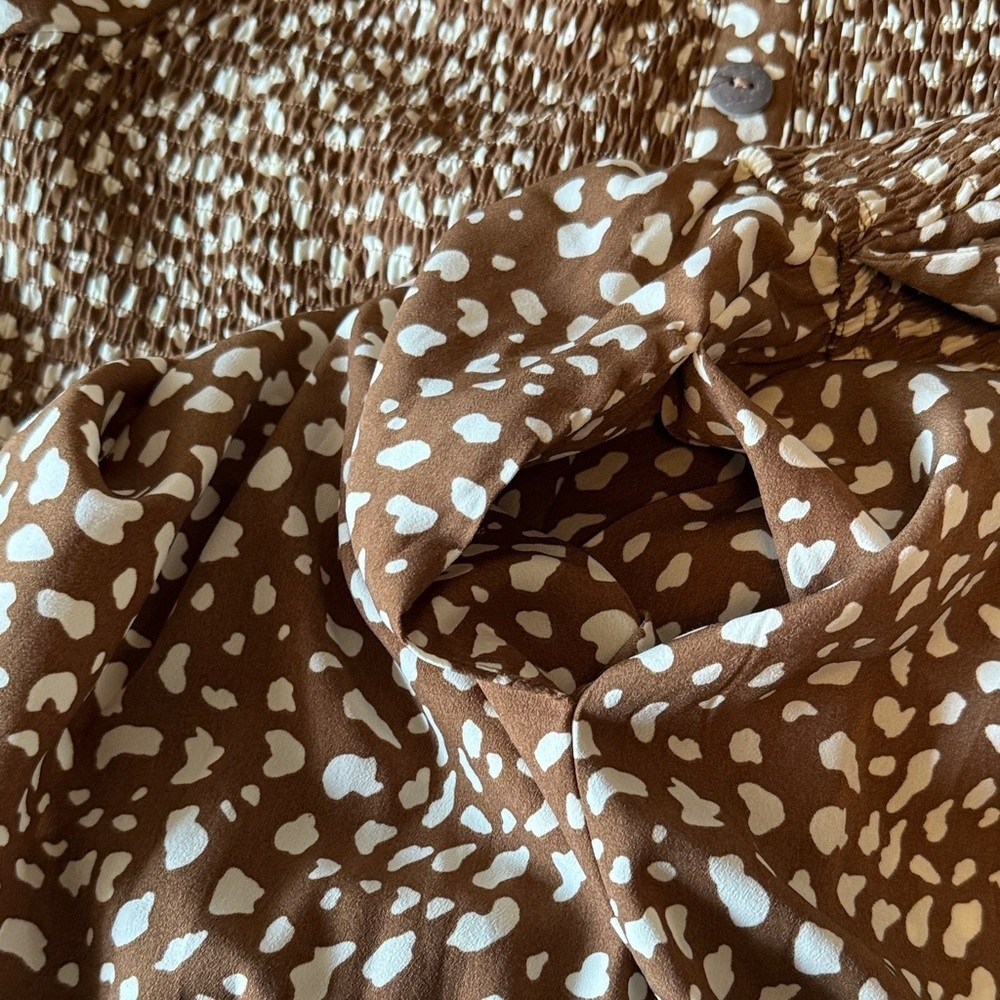 Oddly Brown & Cream Smocked Faux Button Front Jumpsuit - Size XL - Picture 10 of 15